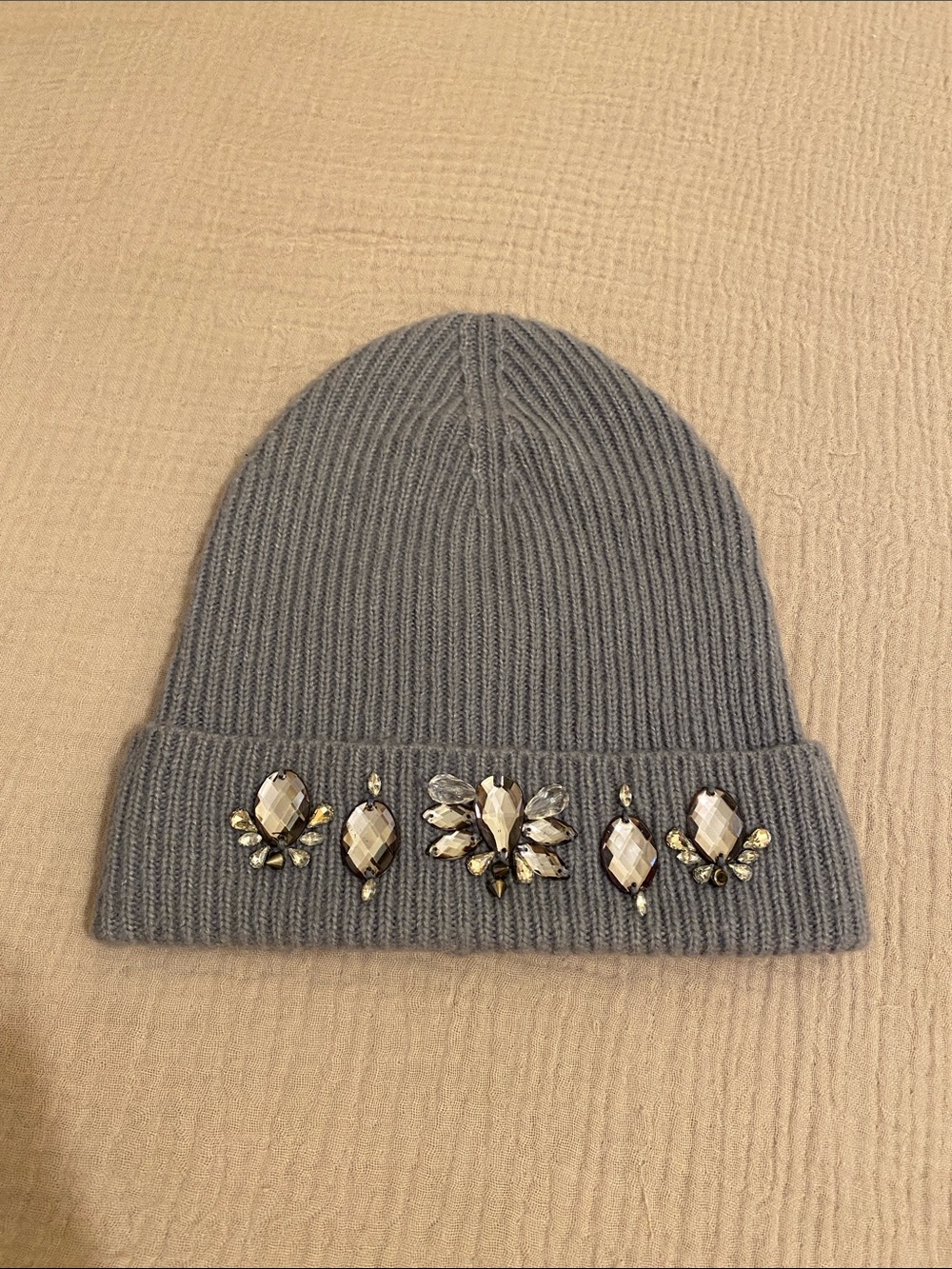 MARINA YACHTING Wool blend Embellished Gray Knit Beanie Hat